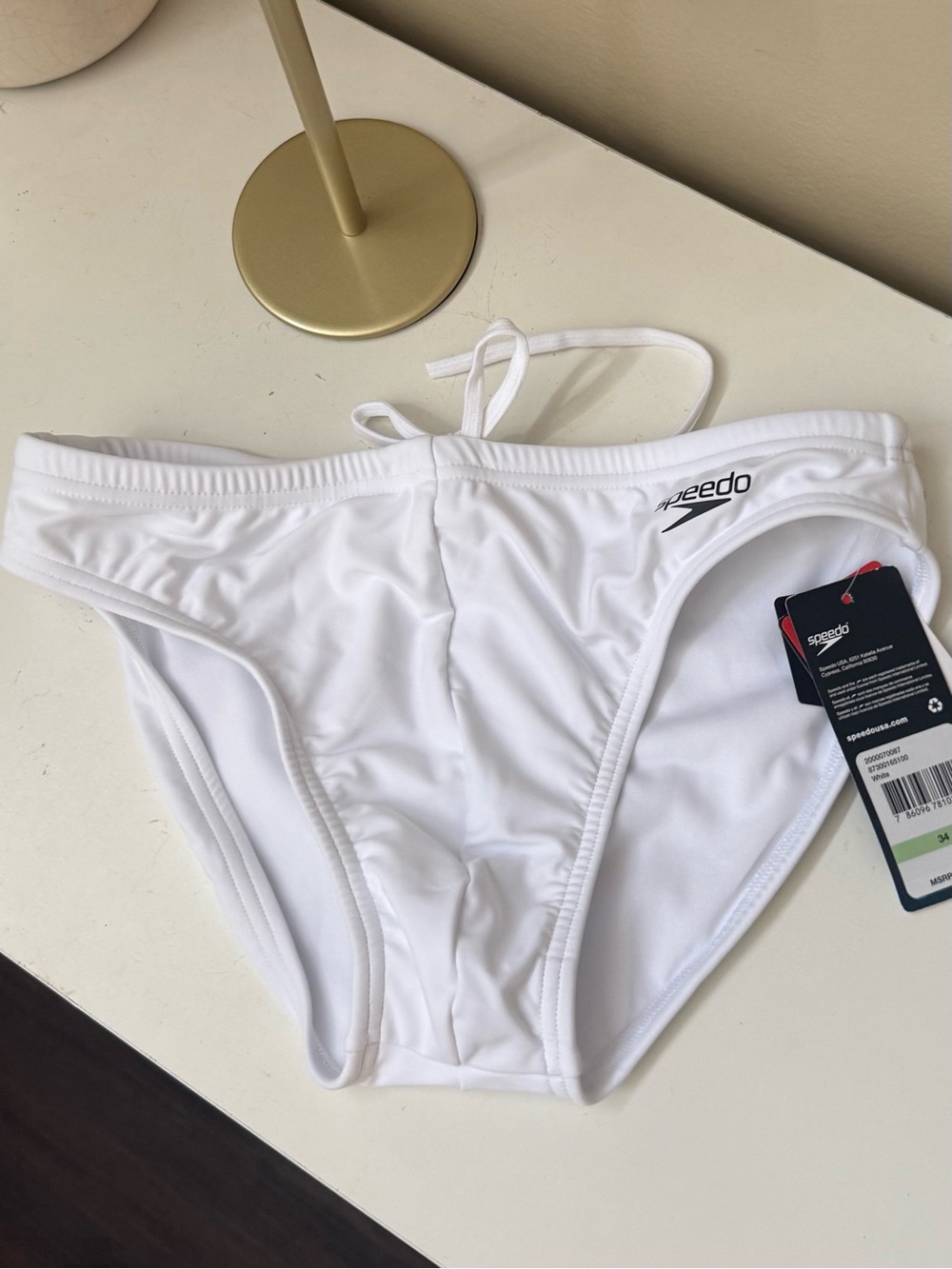 Speedo Solar Brief White Black Size 34 New NWT